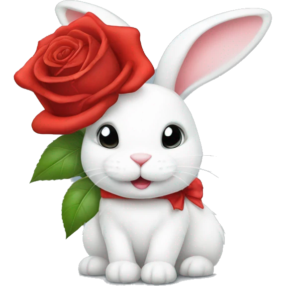 white bunny with a red rose and a red bow on his head emoji