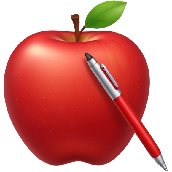 Pen stuck in an apple emoji