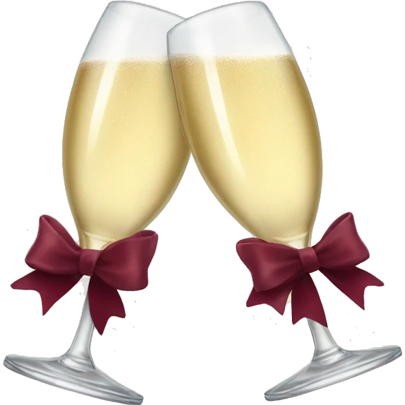 Two glasses of champagne cheering with burgundy bows emoji
