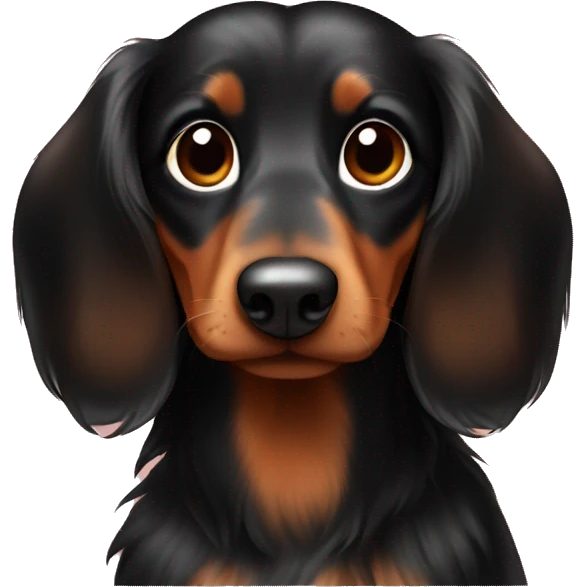 black and brown long haired daschund with a cute heart emoji
