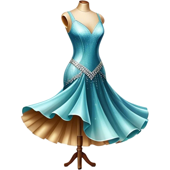 Humanless Icon for Ballroom Dance: elegant ballroom dance shoes, a sparkling dress, and a dance floor with a spotlight. The icon should capture the grace and elegance of ballroom dancing, with emphasis on movement and rhythm. Transparent background. emoji
