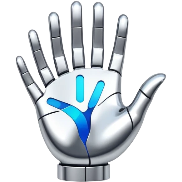 An abstract AI-inspired logo with fluid shapes suggesting a hand holding an invisible object, incorporating pixelated elements, sleek and futuristic emoji