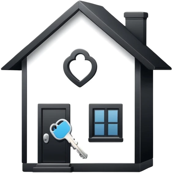 Minimalistic flat vector icon, iOS style, thin black contour on white background. House with a key symbol. Clean, no text, no shadows.
 emoji