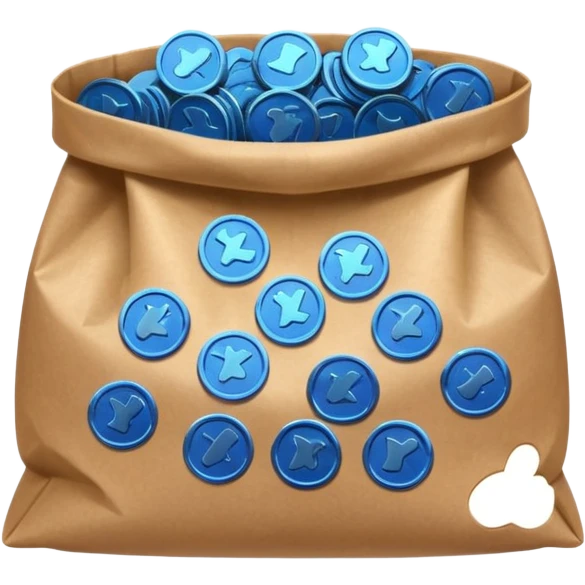 blue coins inside a brown bag  emoji