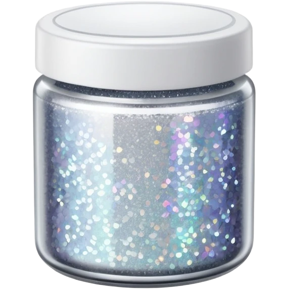 silver glitter in a small clear circular container with white lid emoji
