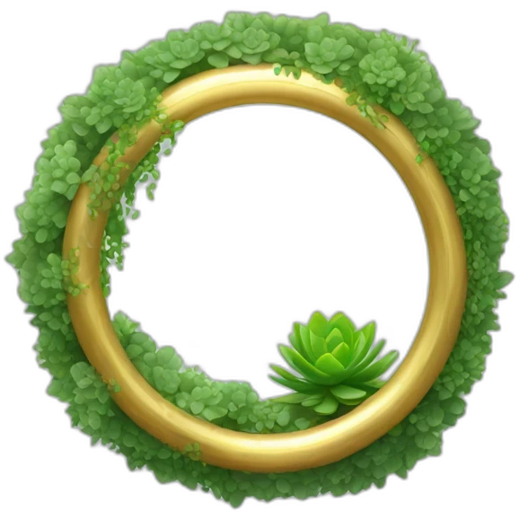 a golden ring with shrubbery inside of it with a succulent at the centre emoji