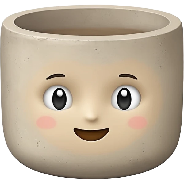 Cute emoji-style illustration of a smooth concrete pot with soft texture, neutral grey-beige color, minimal design, rounded edges, clean aesthetic background emoji