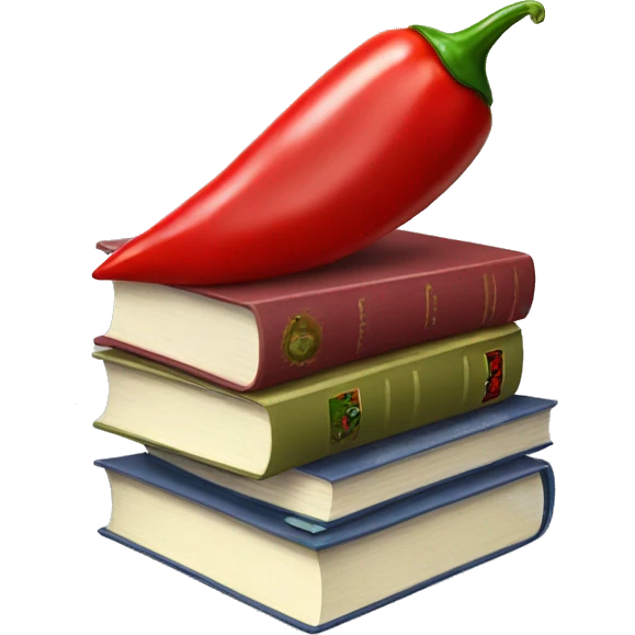 stack of books with a chili pepper emoji