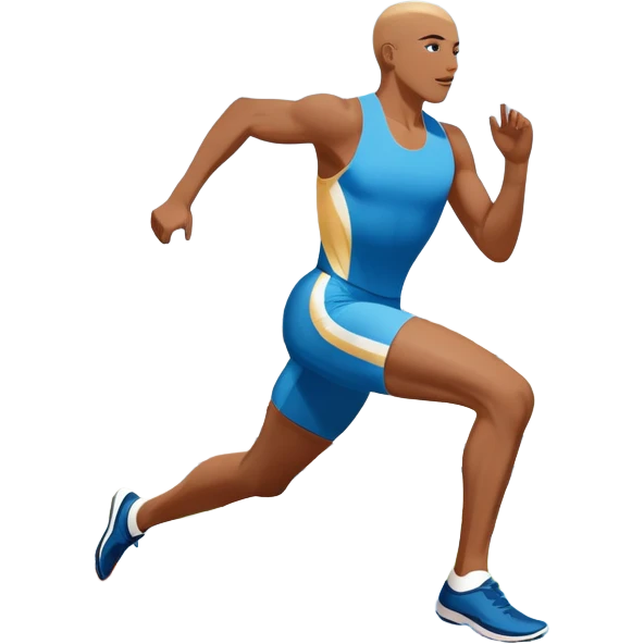 An icon symbolizing professional running: a dynamic sprinting athlete in motion on a track, leaving motion lines behind. The background features a large stadium with cheering crowds, a digital timer, and a clear blue sky. Transparent background emphasizes speed, endurance, and competition. emoji
