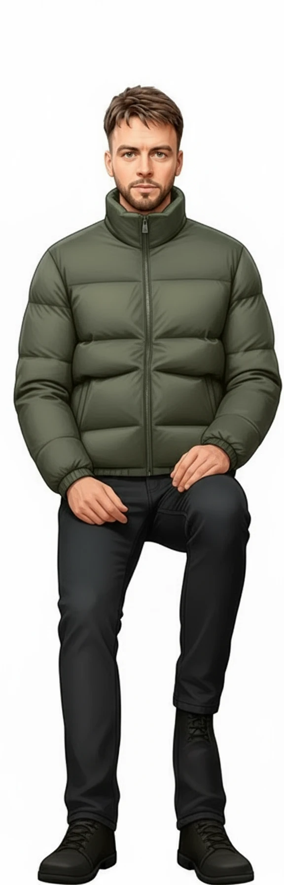 нарисуй этого человека в позе сидя строго фас, без фона emoji