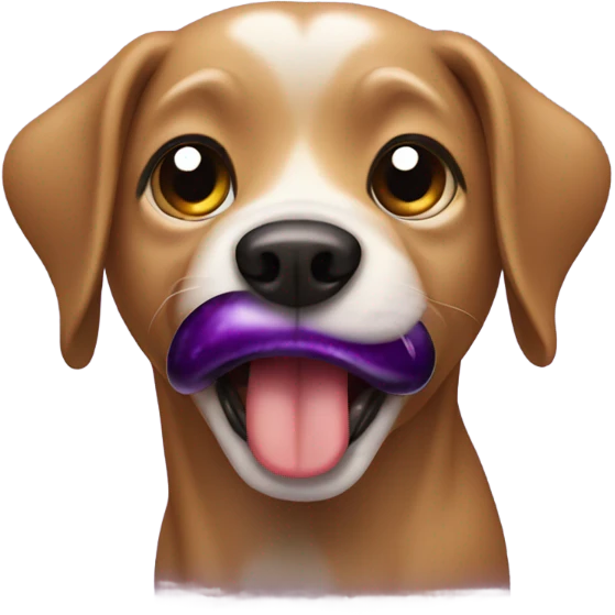 Dog sweating holding an eggplant emoji