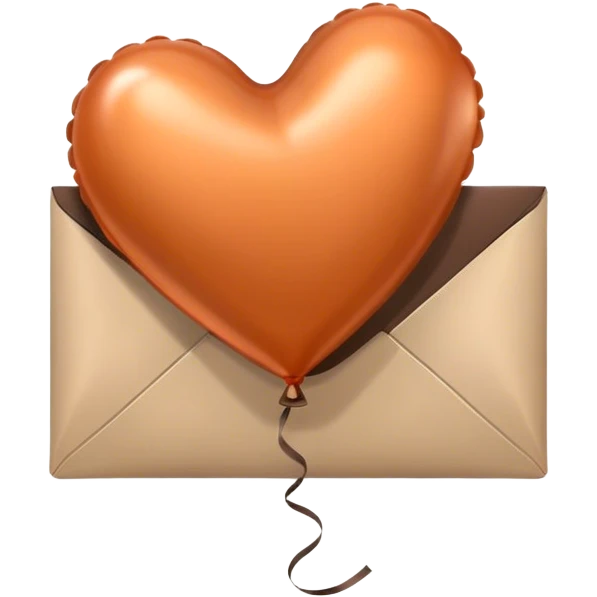 dark brown love letter in drak beige and dark orange metallic heart-shaped balloons emoji
