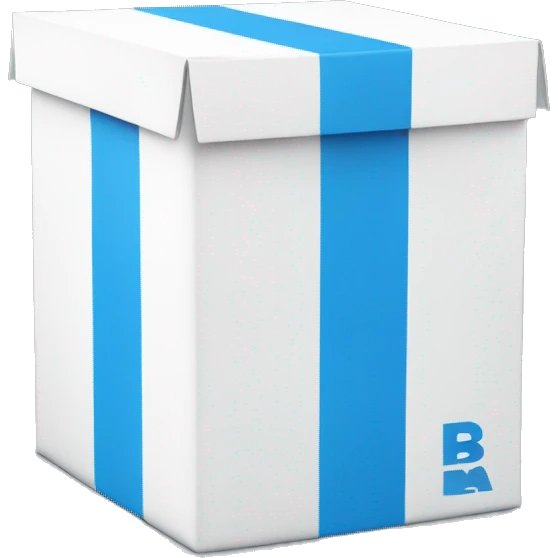 A rectangular tall white box with blue 'BC' logo in the middle of one side of the box emoji