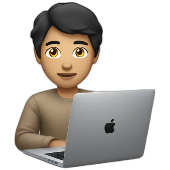 developer with mac laptop in front light skin tone and black hair emoji