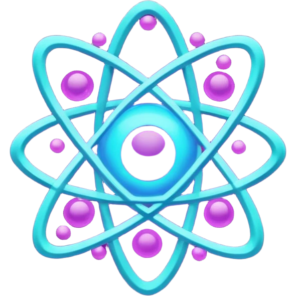 glowing atom, neon purple (#8B5CF6) and cyan (#00E0FF) glow, representing Atom team creativity and innovation, clean tech design, no face, 1:1 aspect ratio emoji