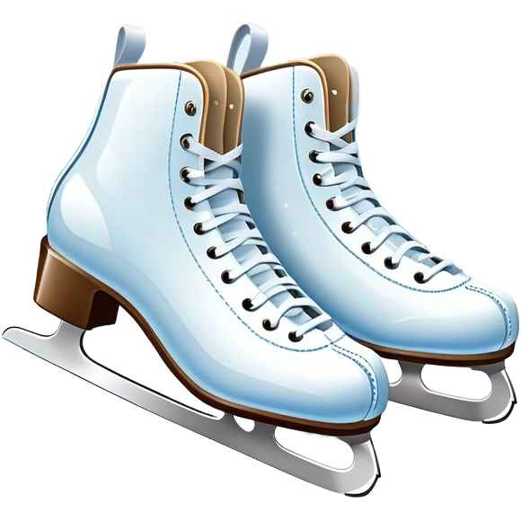 An icon showing In the background, twinkling lights, winter trees, and cheering spectators create a festive atmosphere. a pair of elegant ice skates gliding across a smooth, frozen rink with snowflakes in the air. Transparent background highlights the grace and charm of ice skating. emoji