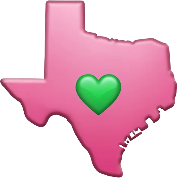Pink state of Texas with small green heart inside emoji