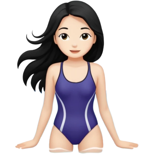 검은 긴 머리의 소녀, 바다를 좋아하고, 차분한 성격, 바다를 좋아하는, 바다를 좋아하는, emoji