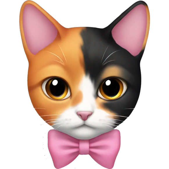 Calico cat with half face orange half face black and pink bow emoji