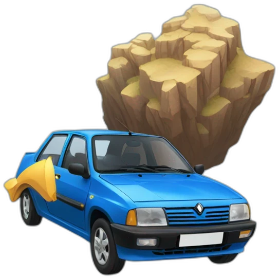 Blue Renault flying of cliff emoji