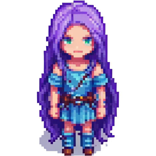 character with long purple hair, pixel art style emoji