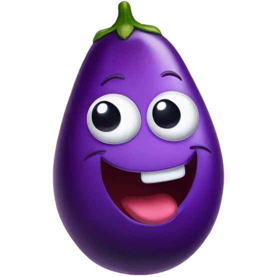 Whimsical cartoon style, a vibrant purple eggplant character lying exhausted on a pastel gradient background. Anthropomorphic vegetable with goofy tired expression, dangling tongue (vintage animation style), X-shaped starry eyes, and jelly-like limp limbs. Soft curved design inspired by Pixar/Disney cute creatures, organic textures with glossy highlights. Playful absurdist mood, innocent vegetable personality emphasized by soft shower lighting and squashy proportions. Exaggerated comic fatigue details, 3D render with plush toy aesthetic emoji