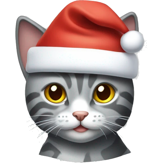 grey cat with white stripes and a christmas hat  emoji