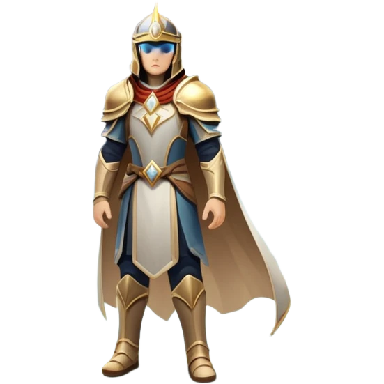 An icon featuring a hero with a closed visor, standing in a majestic, mystical landscape, inspired by RPGs like Elden Ring. The design includes a stunning, ethereal background with towering castles and distant mountains, symbolizing the adventure and mystery. Transparent background emoji