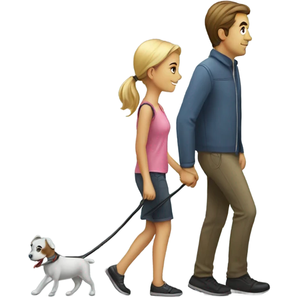 guy on a dog leash getting walked bye a girl emoji