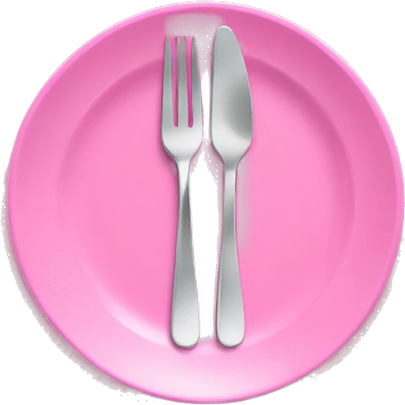 Pink plate, pink fork, pink spoon emoji