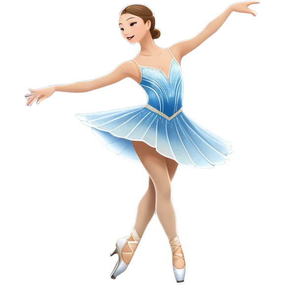An icon featuring a graceful figure skater in an elegant pose, gliding across the ice at Madison Square Garden. Spotlights shine down, illuminating the sparkling ice and a cheering audience. The background showcases the grand arena's architecture. Transparent background. emoji