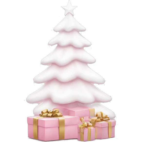 Light pink Christmas gifts under a white Christmas tree  emoji