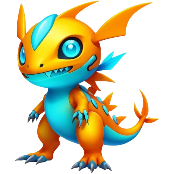 Tropical futuristic lush warm-colored neon-colored Fakémon-Digimon-creature emoji