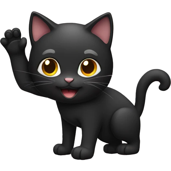 Black cat waving hello emoji
