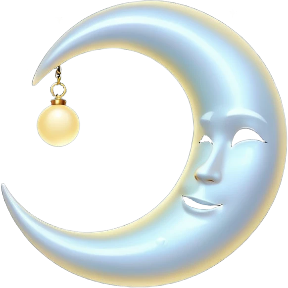 “A luxurious ultra-detailed 3D crescent moon with a high-gloss pearlescent surface, smooth reflective texture, soft glowing rim light, cinematic studio lighting, subtle light bloom, realistic depth and curvature, elegant and magical mood, floating in dark space, minimal composition,  emoji