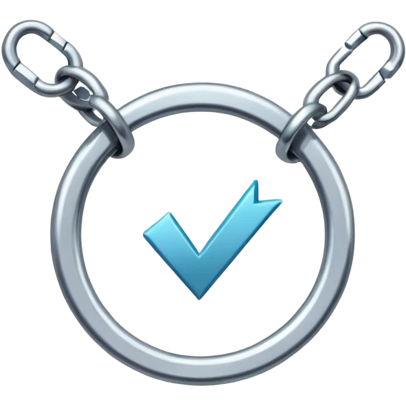 A modern cartoon-style emoji of a broken chain forming a simple checkmark shape, flat design, vibrant but clean, freeform symbol for social media emoji