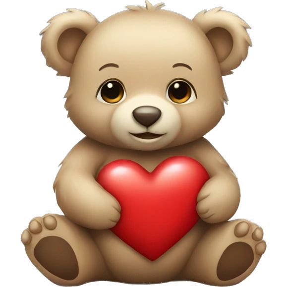 a baby bear holding a red heart emoji
