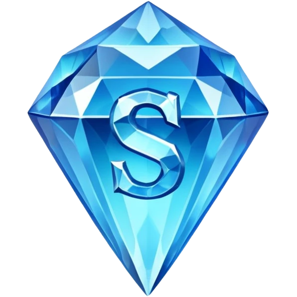 Create a custom emoji badge featuring a stylized, glossy letter “S”. Style it after the Diamond rank from League of Legends. Use crystalline blue tones, sharp reflections, faceted textures, and a high-end glowing frame. emoji
