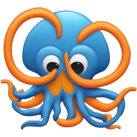 This logo shows two stylized octopuses, one blue and one orange, with intertwined tentacles and closed eyes, symbolizing connection and calm. emoji