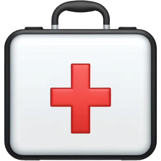 Minimalistic flat vector icon, iOS style, thin black contour on white background. A medical kit with a cross symbol. emoji