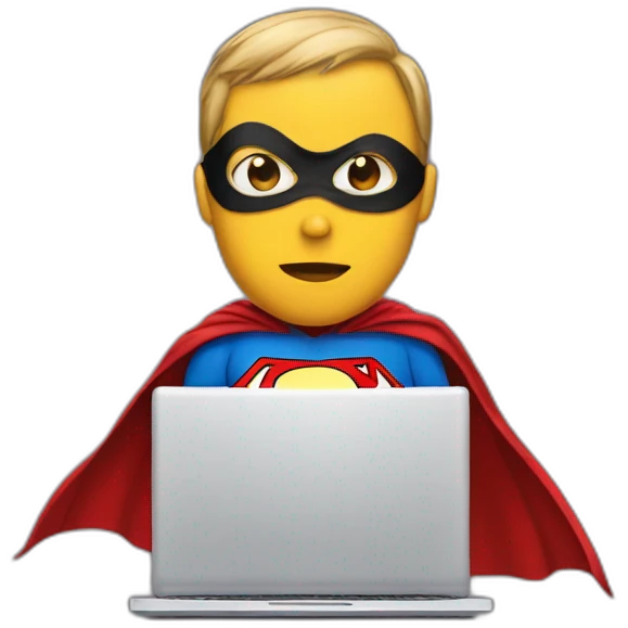 person at computer dressed as superhero emoji