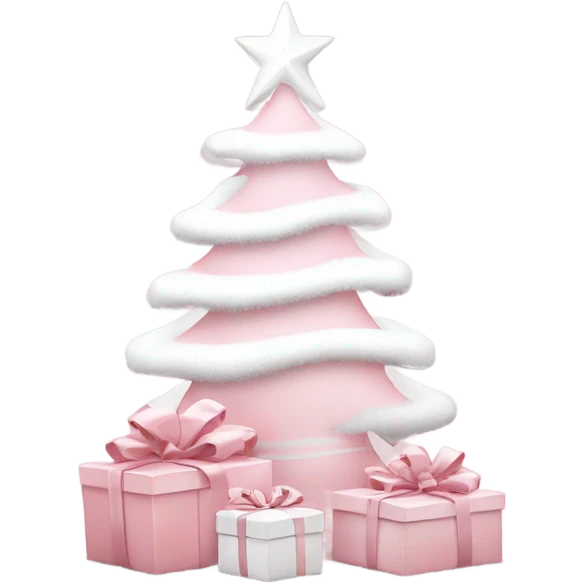 Light pink Christmas gifts under a white Christmas tree  emoji