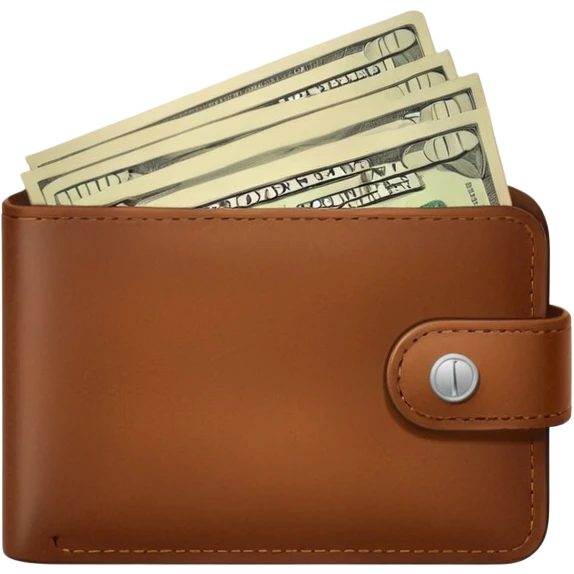 portefeuille marron avec quelques billets et carte bancaire emoji
