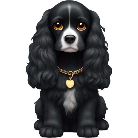 Small completely black king spaniel with black fur on his whole face and white fur on chest emoji