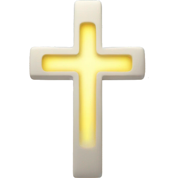 Glowing white cross with soft yellow light glowing around it and clouds behind it emoji