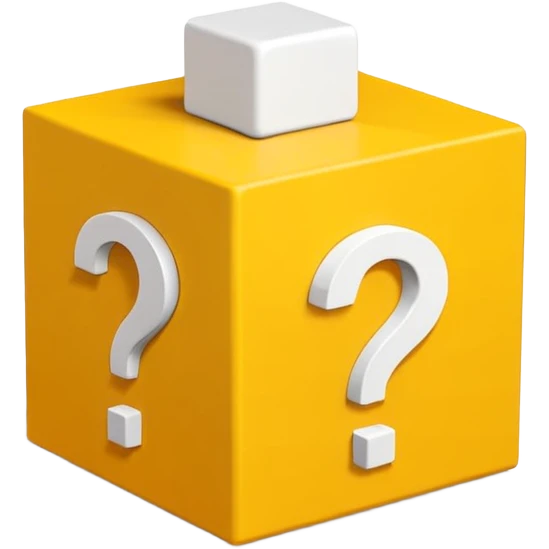  yellow cube shaped box over stuffed with white question mark cubes emoji
