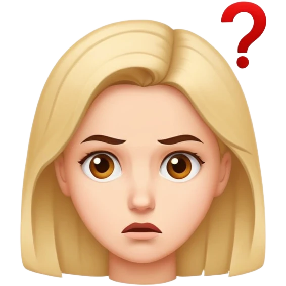 A woman with a confused facial expression, furrowed brow, and question mark above her head emoji