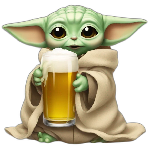 Baby yoda with a beer emoji