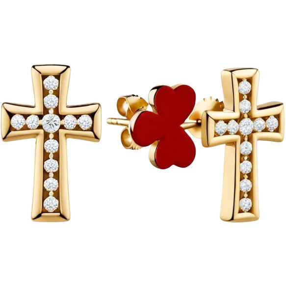 Vintage Van Cleef & Arpels Mini Cross Diamond 18K Yellow Gold Earring Studs emoji