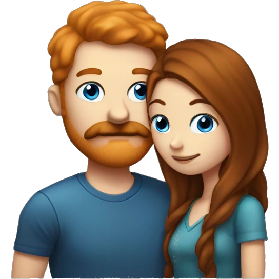 Dark ginger man with a moustache and blue eyes kissing brunette girl with brown eyes   emoji